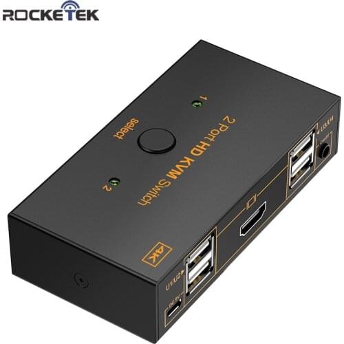 Rocketek KVM switch USB 2.0 HDMI-compatible 4K Splitter Printer Mouse Keyboard Share Switcher Box Computer Controller Adapter