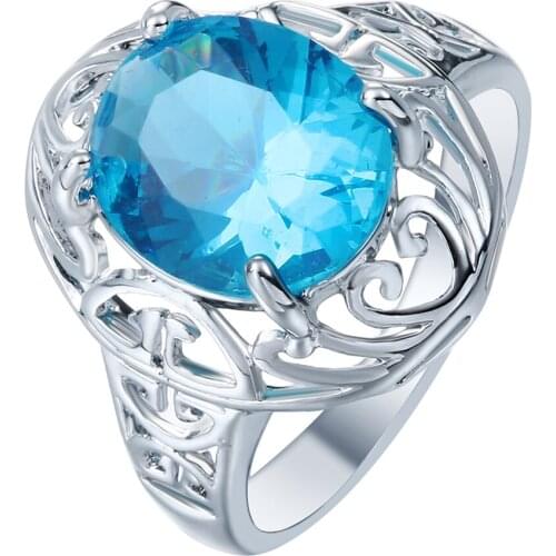 Top Quality Silver plated Luxury Elegant Blue Classic Zirconia jewelry rings Engagement Wedding Ring For Women Gift