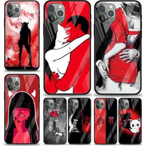 Sexy Devil Woman for Apple iPhone 12 Pro Max Mini 11 Pro XS Max X XR 6S 6 7 8 Plus Luxury Tempered Glass Phone Case