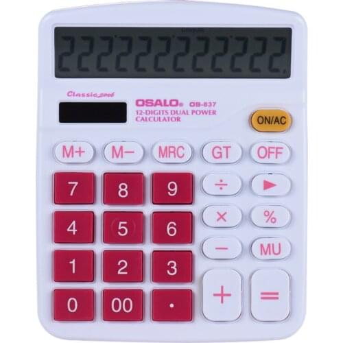 Handheld Colorful Standard Function Desktop Electronic Calculator Solar and Battery Dual Powered 12 Digits Rose Red