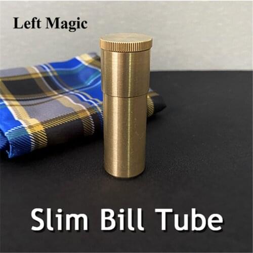 Slim Bill Tube(Brass) Magic Tricks Close Up Gimmick Props Illusion Mentalism Comedy Signed Bill Appearing In Padlock Tube Magia