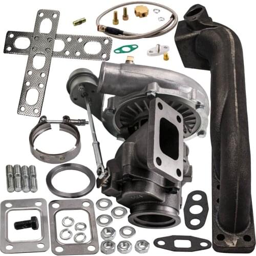 V-band T3/T4 T04E Turbocharger Wastegate Cast Iron Turbo Manifold Oil Feed Inlien Line Kit for BMW E36 E46 M52TUB20 6 Cylinder