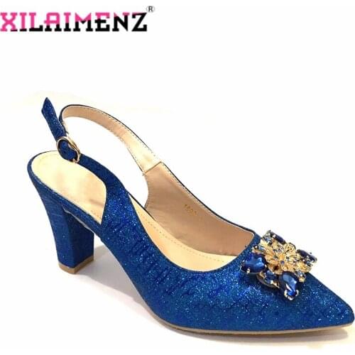 Royal Blue African Women Sandals Decorated with Rhinestone Italy Wedding Shoes for Party Italian Summer Sexy High Heels Pump