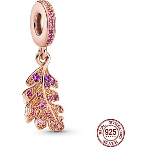 2021New 100% Real 925 Sterling Silver Rose Gold Leaves Fit Original Pandora Bracelet&Bangle Making Fashion DIY Jewelry For Women