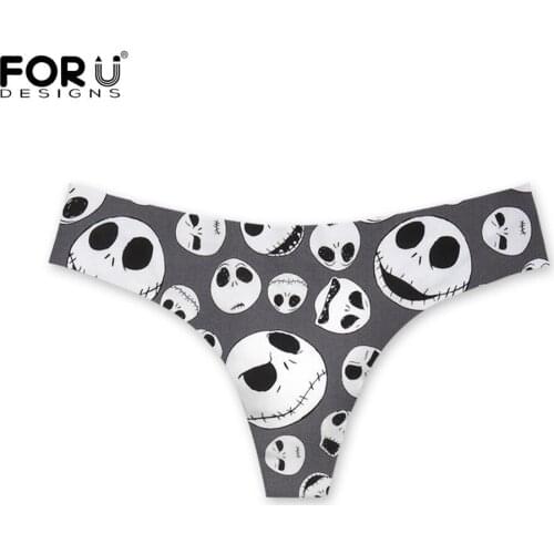 FORUDESIGNS Women Sexy Thongs Clown Face Jcak Pattern Grey G-strings-Thong Swimwear Thongs Woman Super Thong Hipster Underwear