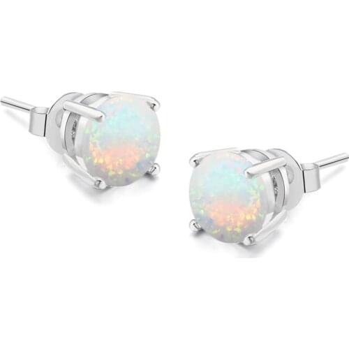 Simple Womens Stud Earrings With Opal Stone 4 Claw Silver Color Accessories Piercing Fahion Jewelry Trend 2021 Girl Gift E316