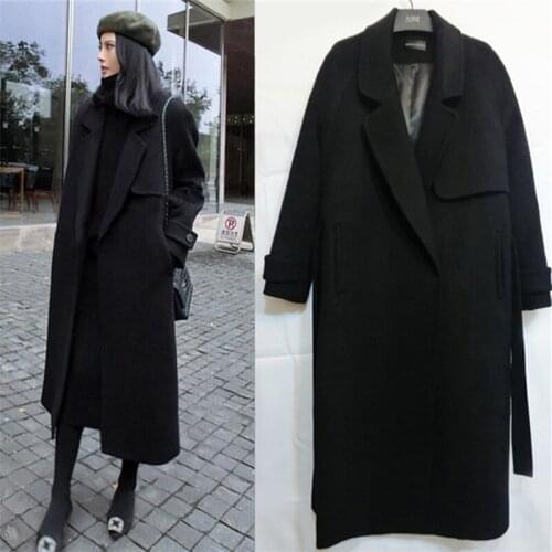 2019 New Spring Autumn Winter Runway Womens Casual Wool Blend Trench Coat Oversize Long Coat Women Wool Coat Cashmere Outerwear