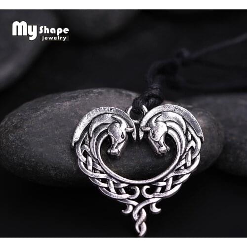 My shape fantasy Celtics Horse Lords Necklace Antique Silver Plated Horse Heart necklace Pendant for women mom gifts animal