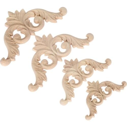1Pc 8/10/12/14cm Unpainted Wooden Carved Decal Corner Woodcarving Onlay Applique Flower Furniture Cabinet Box Doors Decoration