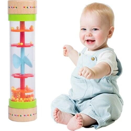 1 Pc Wooden Rainmaker Rattle Toy Beaded Raindrops Rainfall Tube Hourglass Mini Muscial Stick Shaker Toys for Toddlers Kids