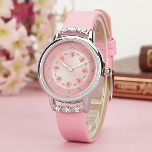 1PC New Fashion Cartoon Children Watch Cute Princess Watches Girl Student Waterproof Leather Quartz Clock Kids Diamond Watch