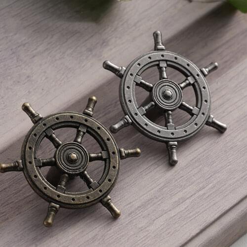 54mm 1PCS Antique Creative Single Hole Knob Captain Rudder Steering Wheel Handles Kitchen Closet Door Pull Handle