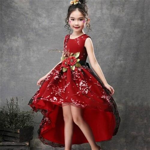 2020 Flower Girls Dresses Jewel Sleeveless Lace Applique Hi-Lo Girl Pageant Gowns Custom Made Floor Length First Communion Dress