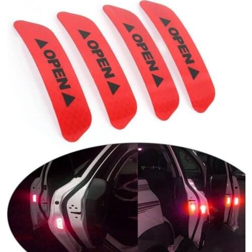 4Pcs Car Door Stickers Universal Safety Warning Mark OPEN High Reflective Tape Auto Exterior Motorcycle Bike Helmet Sticker