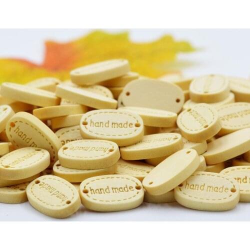 50pcs Wood Handmade Label Tags Sewing Garment Embossing DIY Craft Supplies Hand Made Knitting Decor Accessories