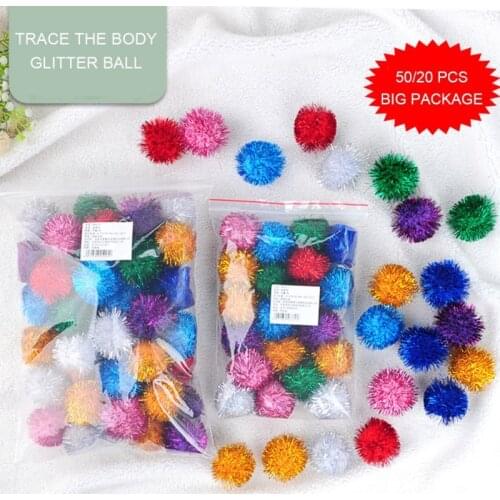 50Pcs/Pack Cat Toys Stretch Plush Ball Cat Interactive Sound Paper Self-healing Color Bright Silk Glitter Toy Ball