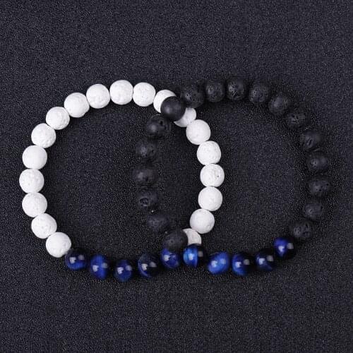 8mm Black White Lava Stone Blue Tiger Eye Beads Charm Bracelet for Women Men Energy Pulserase Jewelry Buddha Strench Jewelry