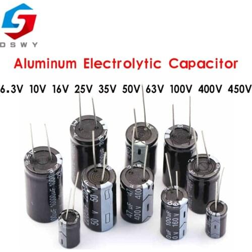 Aluminum Electrolytic Capacitor 6.3V 10V 16V 25V 35V 50V 63V 100V 400V 450V 10 47UF 100UF 220UF 330UF 470UF 680UF 1000UF 1500UF