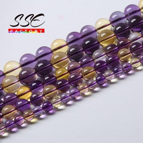 Amethysts Citrines Quartz Beads Natural Crystal Round Loose Beads For Jewelry Making DIY Bracelet Accessories 6 8 10mm 15'' Inch