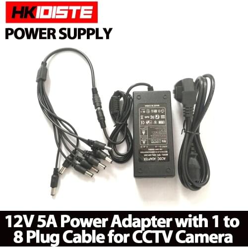 HKIXDISTE 12V 5A 8CH Power Supply CCTV Camera Power Box 8 Port DC+Pigtail COAT DC 12V Power Adapter