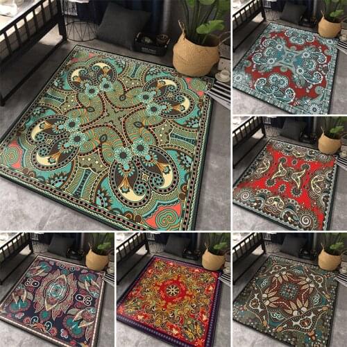 Bohemian Ethnic Mandala Area Floor Mat Art Rug Bright Gold Diamond Cashmere Living Room Bedroom Decoration Non-slip Mat