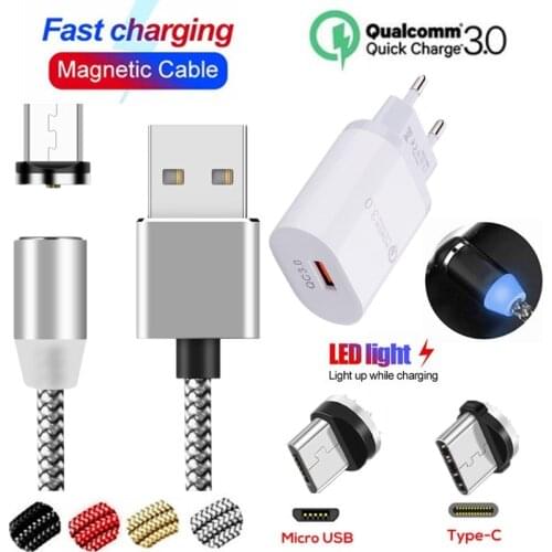 Fast QC 3.0 Charger Type C Micro LED Magnetic USB Cable For Samsung galaxy J4 J6 PLUS A6 A8 J8 J7 J3 A9 A7 2018 Grand prime pro
