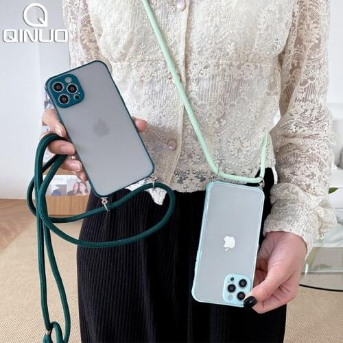 Crossbody Lanyard Hang Neck Strap Cord Phone Case For iPhone 11 Pro Max 12 Mini XS X XR 8 7 Plus SE 2020 Hard Matte Clear Cover