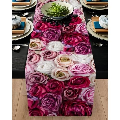 Runner cover table Living Room Kitchen pink white rose flower patterned micro fabric cover runner pattern Free Shipping