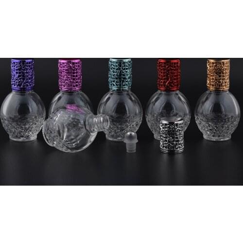 Essential Oil Bottle Spherical Empty Glass Cosmetic Container 10ML Roll Ball Perfume Vial with Alloy Cover Emulsion Bottle 10pcs