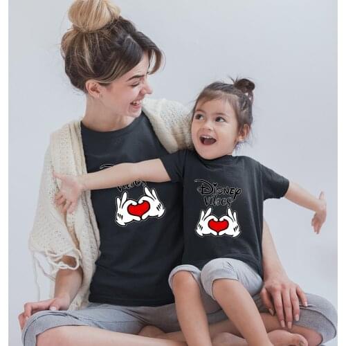 Parents' Baby Girl Boy Harajuku Kawaii Black White T-shirts Disney Summer New Products Korean Style Cartoon Printing Outdoor Tee