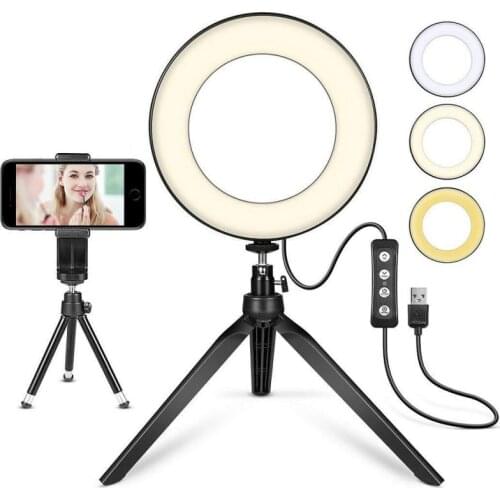Ring Light 6inch Video Lamp Selfie Ringlight Studio Light with Tripod Phone Holder Portable for Youtube Makeup Shoot Video HOT
