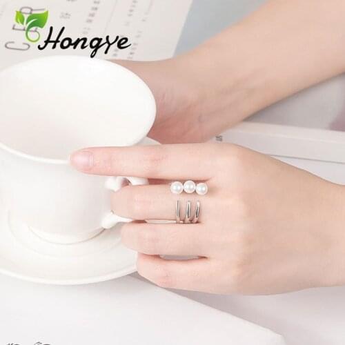 Hongye 925 Sterling Silver Trendy Gift For Women Multi Layered Adjustable Freshwater Pearl Party Finger Ring Created Accessories
