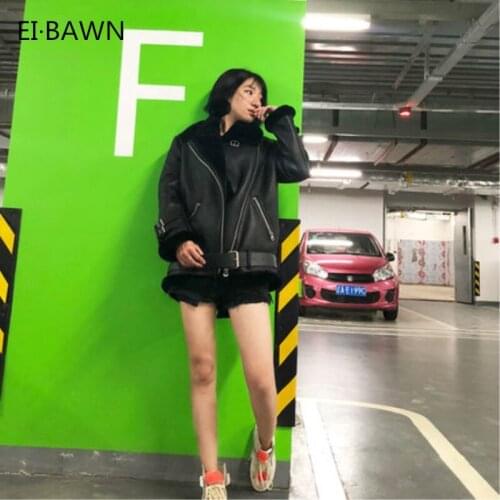 2020 Winter Women Genuine Leather Jackets Black Lambswool Lapel Locomotive Zippers Real Fur Outerwear Jacket Pilot Parkas Women