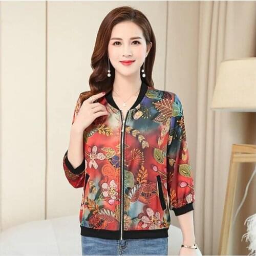 Womens Short Jackets 2021 Spring Fashion Oversize Long Sleeve Printed Jacket Casual Thin Baseball Uniform Coat Female Outerwear