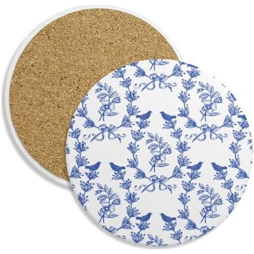 Plant Leaf Blue White Symbol Ceramic Coaster Cup Mug Holder Absorbent Stone for Drinks 2pcs Gift