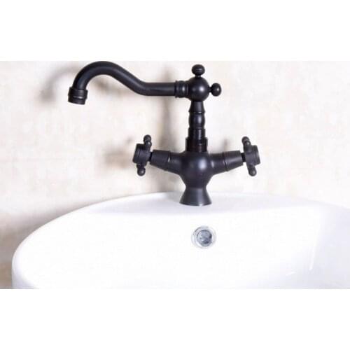 Oil Rubbed Bronze Black Color Single Hole Swivel Spout Kitchen Sink Bathroom Basin Faucet Hot & Cold Cross Handles Tap anf141