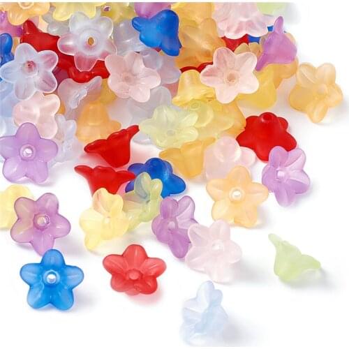 100pcs 10mm Mixed Color Frosted Transparent Acrylic Flower Beads for Jewelry Making Candy Color Spacer Beads Cap DIY Necklace