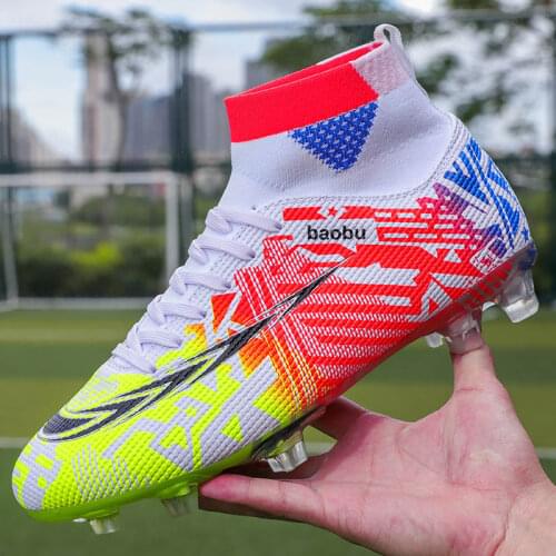Fashion Color Soccer Boots For Men High Ankle Football Cleats Comfortable High Top Football Training Sneakers Men Futsal Shoes