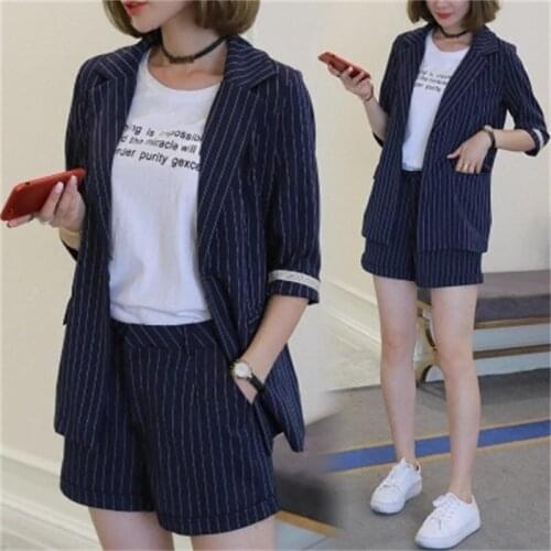 Fashion striped suit female summer New temperament casual striped suit + shorts two-piece suit female