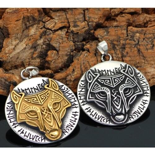 Noridc Viking Wolf Rune Stainless Steel Necklace For Men With Valknut Gift Bag
