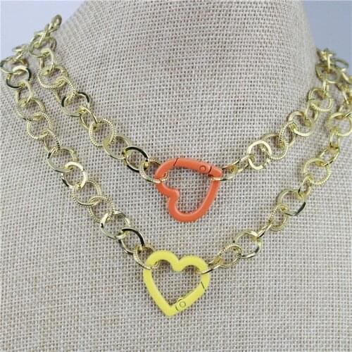 16inch 5pcs/lot New design spring clasp necklace,colorful heart shape enamel component jewelry,popular plated necklace wholesale