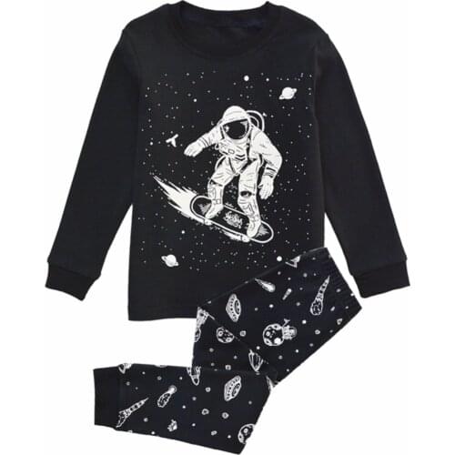 BINIDUCKLING Kids Boys Pajamas Set Black Space Printed Sleepwear Autumn Cotton Long Sleeve Children Boys 4 5 Year Homewear Pjs