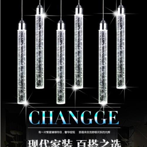 Pendant lamp led modern minimalist Bubble K9 crystal hanging lights dining room Cylinder long tube pendant lights high ceiling