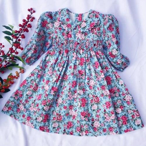 Baby Girls Floral Holiday Smocked princess Dress Smocking Party Dress
