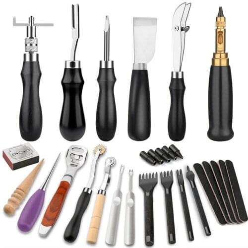 KAOBUY Professional Leather Working Tool Set DIY Handmade Sewing Stitching Punching Cutting Carving Leather Craft Tools