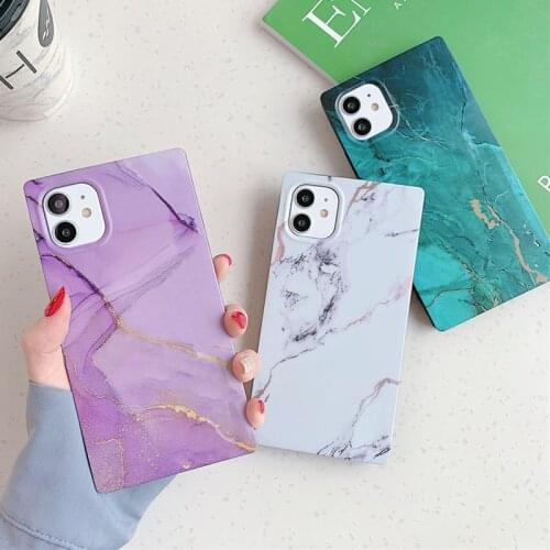 Square Marble Phone Cover For iPhone 12 11 Pro Max X XR XS Max 7 8Plus Soft Silicone Cover For Fundas iphone 11 Shockproof Coque