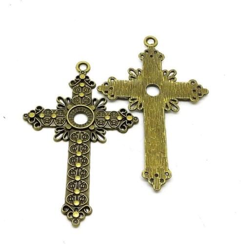 RONGQING 2018 New 10pcs/pack Crosses 48x76mm Religion DIY Necklace Charms Hollow Pendant accessories Jewelry