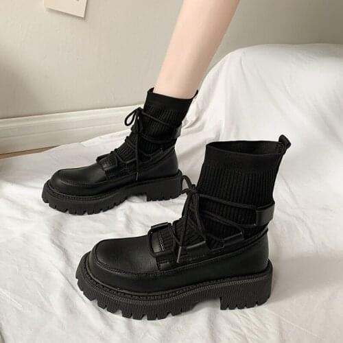 Boots Woman 2021 New Ladies Casual Stretch Fabric Socks Boots Fashion Cross-tied Women Shoes Platform Boots Gothic Women