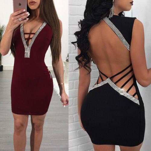 Sexy Women Summer Ladies V Neck Backless Sleeveless Dress Party Evening Short Mini Dresses