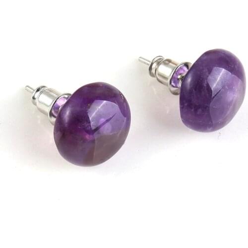 KFT Silver Plated Natural Stones Healing Crystal Quartz Reiki Opalite Opal Half Ball Stone Stud Earring For Women Men Jewelry